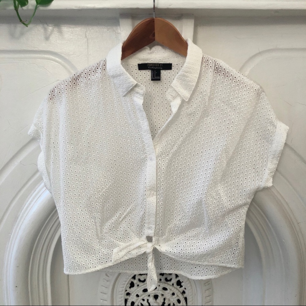 Cropped tie-front white shirt